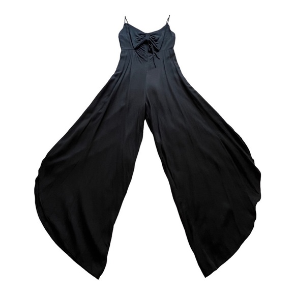 FARM Rio Wide Leg Ruched Chest Cut Out Front Jumpsuit Playsuit Black XS - Picture 1 of 15